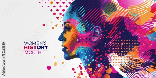 WOMEN S HISTORY MONTH with a colorful image of the head of a woman Generative AI