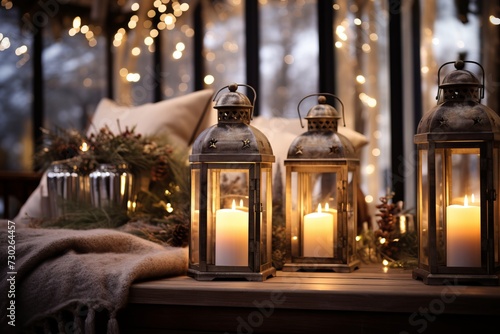 Glowing lanterns and candles creating a warm and cozy holiday atmosphere