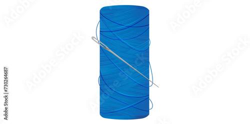 Blue Thread And Needle On White Background, Sewing Equipment Vector Illustration.