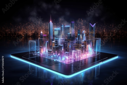 Wallpaper Mural Holographic tech illustration on a dark background. Data connection concept Torontodigital.ca