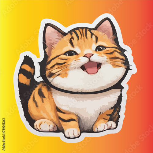 Vector Illustration Cute Cat Sticker Design,