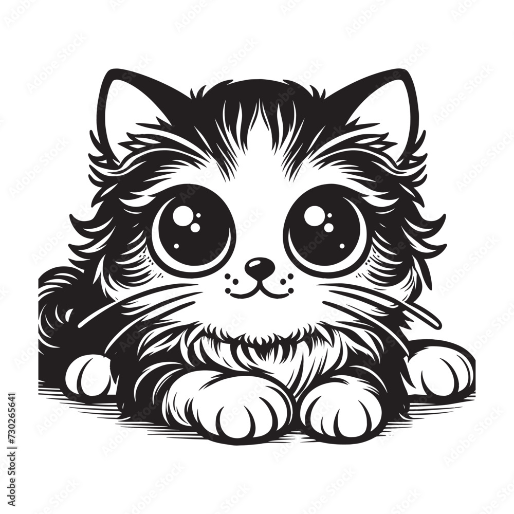 Vector Illustration Cute Cat Sticker Design, Vector Illustration Cute Cat Sticker Design,