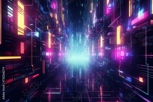 Neon infused abstract cyberpunk pattern creating an immersive digital ambiance