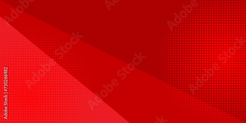 Gradient red background divided by diagonal. Vector illustration Background into red colors with halftone dots.