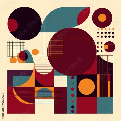 A Maroon poster featuring various abstract design elements  in the style of pop art 