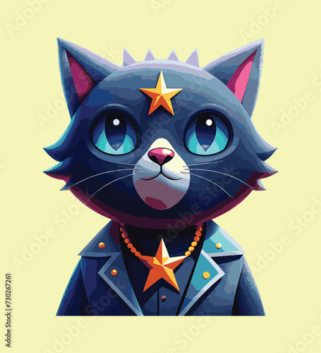 Vector Illustration Cute Cat Sticker Design,