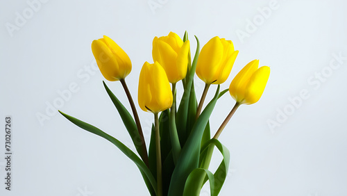 bouquet of yellow tulips on white. Spring flowers. March 8