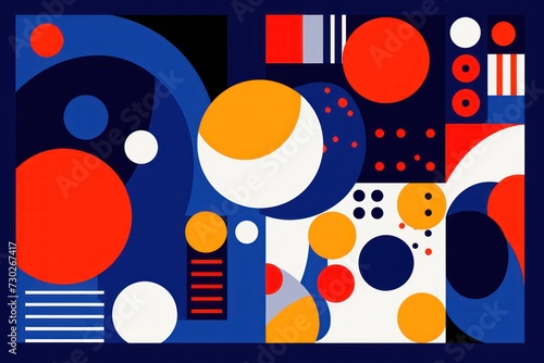 A Navy Blue poster featuring various abstract design elements  in the style of pop art