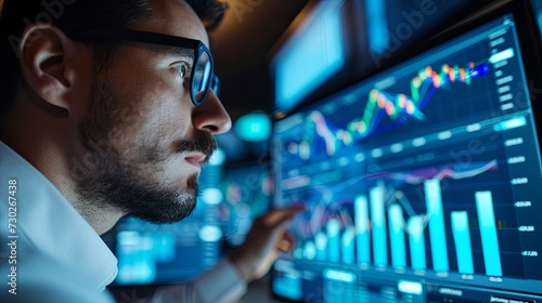 financial analyst analyzing market data on a computer. generative ai