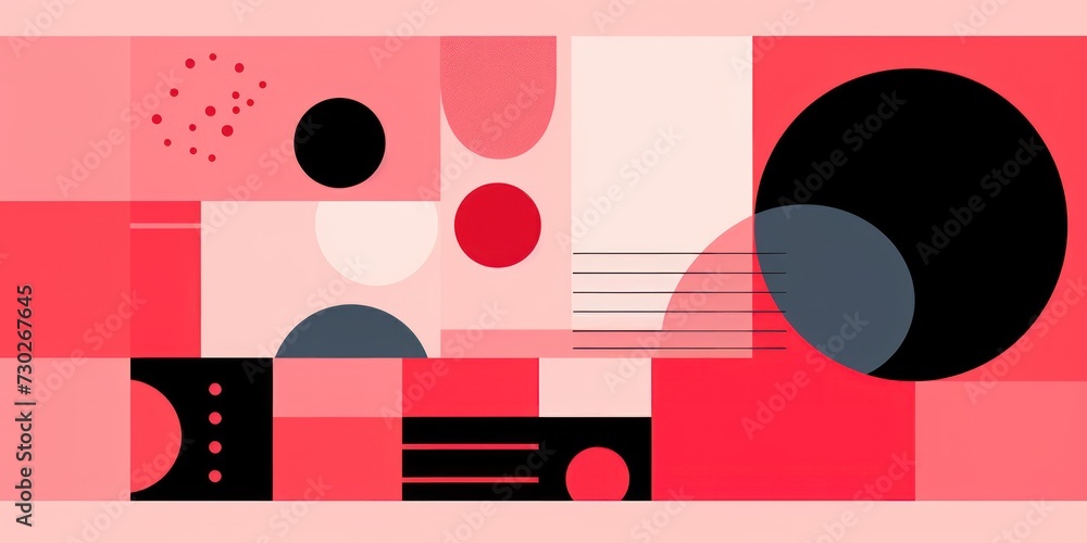 A Pink poster featuring various abstract design elements, in the style of pop art