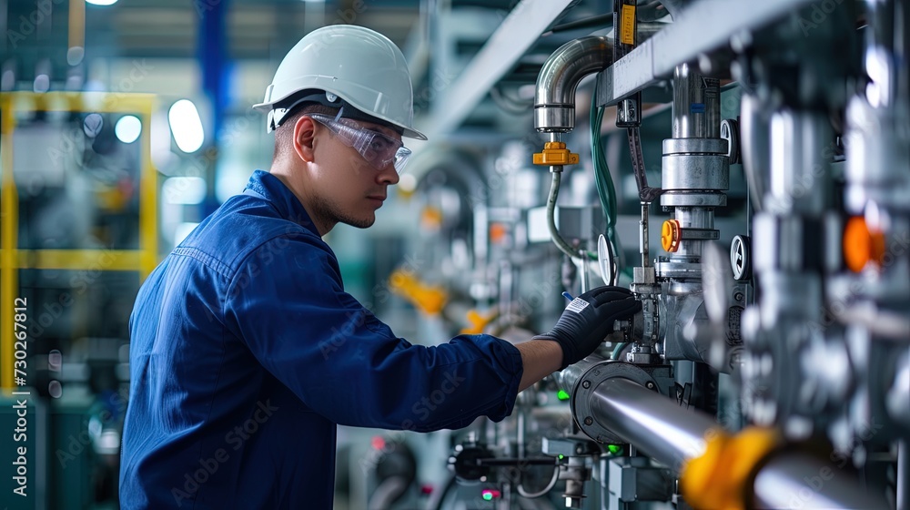 Engineer or technician working on a heating system in a boiler room, ai generative Engineer or technician working on a heating system in a boiler room, ai generative