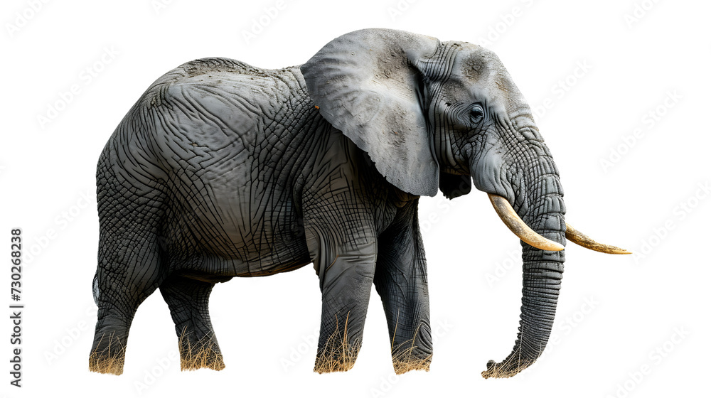 Elephant With Tusks Standing in Front of White Background