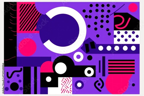 A Purple poster featuring various abstract design elements, in the style of pop art