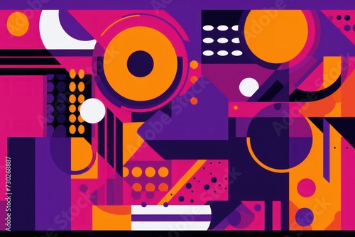 A Purple poster featuring various abstract design elements  in the style of pop art