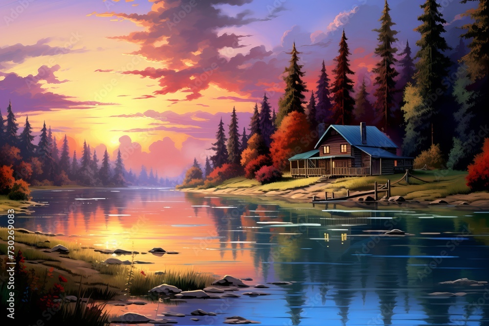 Tranquil lake nestled within a serene natural landscape, reflecting the beauty of nature Tranquil lake nestled within a serene natural landscape, reflecting the beauty of nature