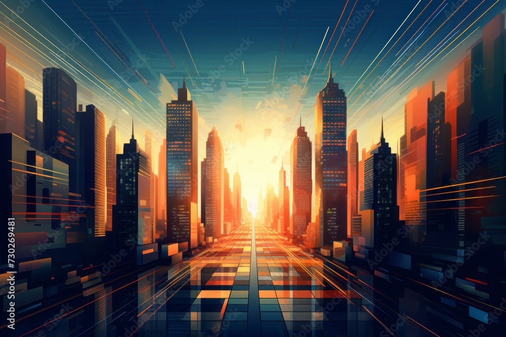 Urban cityscape with tall skyscrapers forming a modern and dynamic wallpaper background