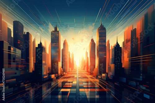 Urban cityscape with tall skyscrapers forming a modern and dynamic wallpaper background