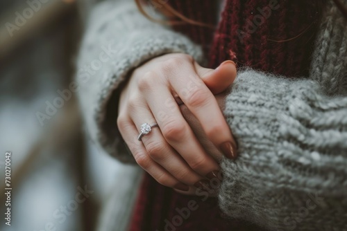Beautiful moment when an unmarried girl gets an engagement ring and wears that diamond ring proudly Generative AI