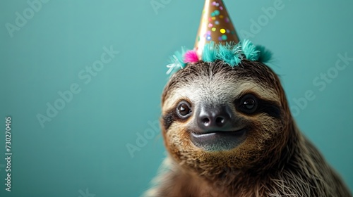 Sloth with birthday hat generative ai © Francheska