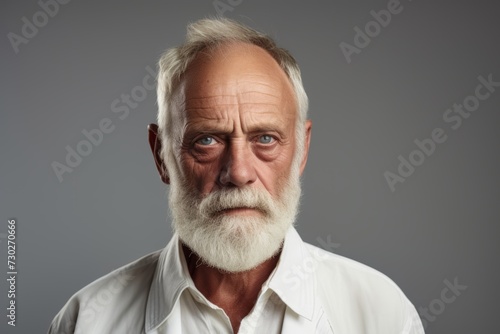 Portrait of senior man with white beard. Isolated on grey background.