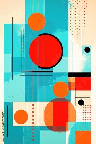 A Turquoise poster featuring various abstract design elements, in the style of pop art