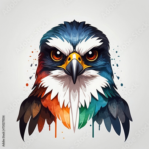 Radiant Watercolor Eagle: Captivating Logo on White, Symbol of Strength and Freedom in Vibrant Hues photo