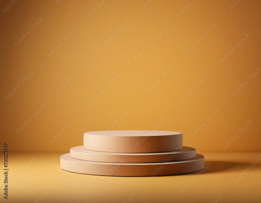 Minimalistic circular podiums in a warm, earthy orange setting, perfect for showcasing products in a clean and modern environment. Minimalistic circular podiums in a warm, earthy orange setting, perfect for showcasing products in a clean and modern environment.