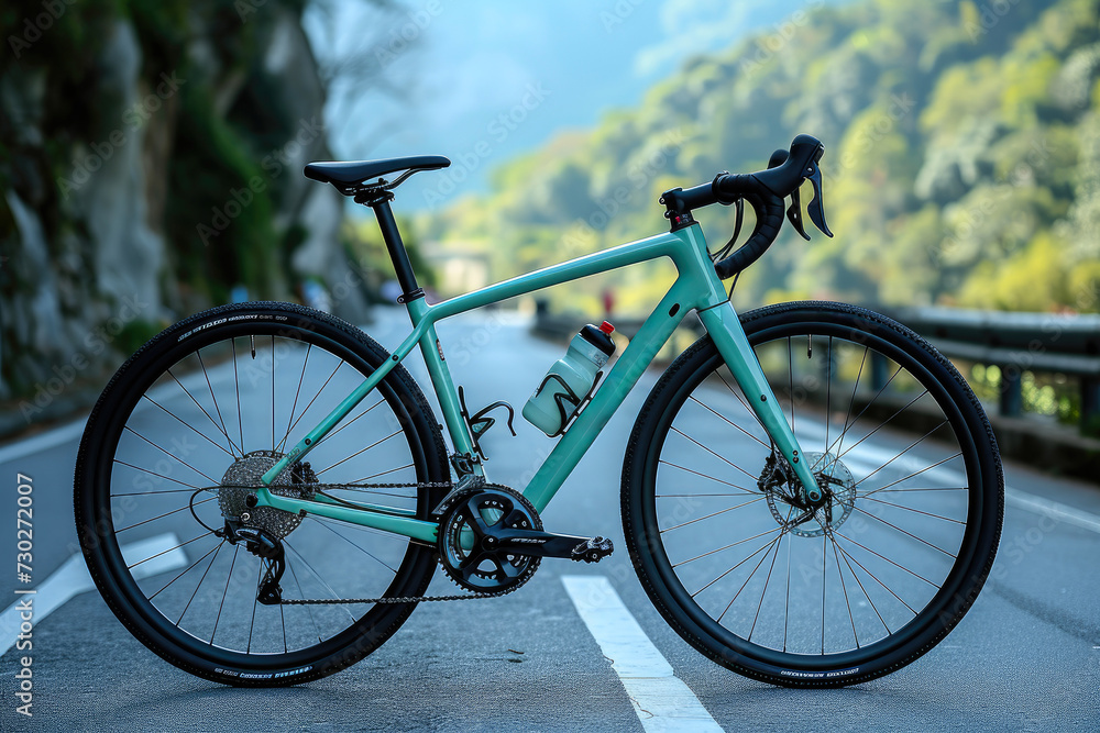 Fototapeta premium Eco-Friendly Cycling Adventure in Light Green