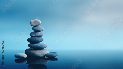 Zen Stone Stack on a Serene Blue Gradient Background