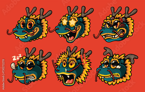 Dragon Cartoon Character Emoticon Set Chinese New Year