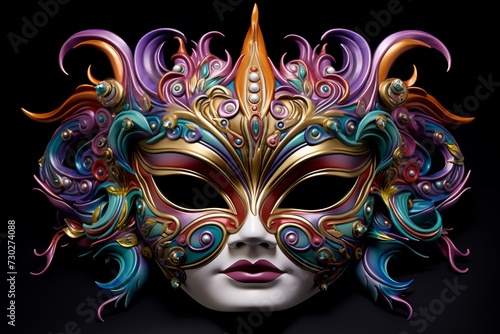 Ornate Mardi gras mask. New venetian costume. Generate Ai © juliars
