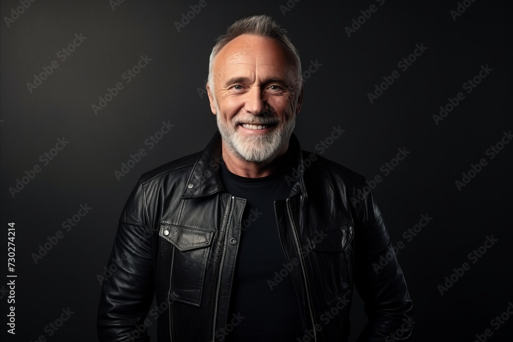 Portrait of a handsome mature man in a black leather jacket. Portrait of a handsome mature man in a black leather jacket.