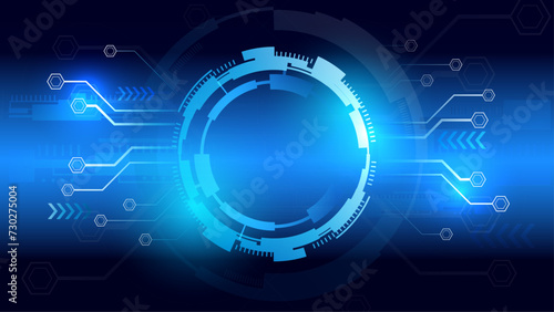 Blue light circle center cyberspace on dark background HUD