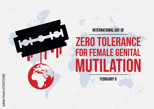 International Day of Zero Tolerance for Female Genital Mutilation poster vector illustration. Razor blade with blood icon vector. Stop FGM violence against women. February 6. Important day