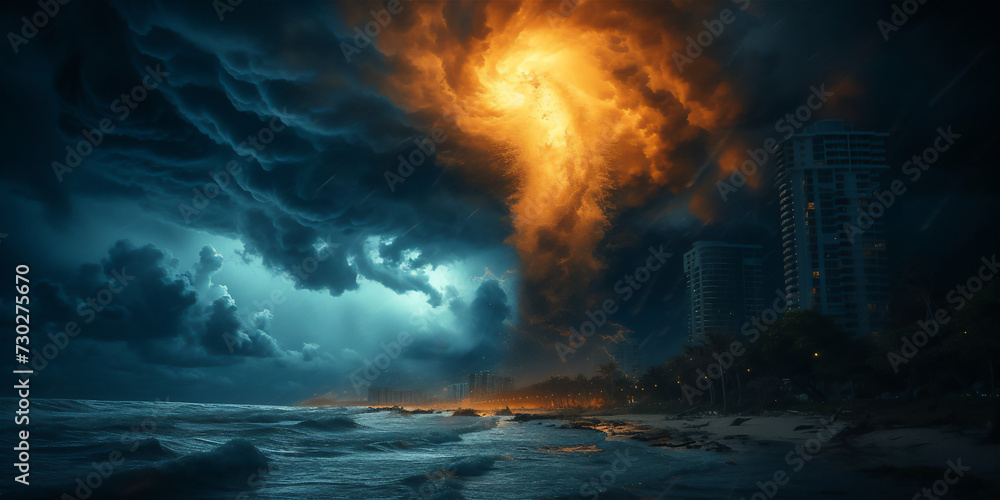 Hurricane hitting the costal areas, apocalyptic event