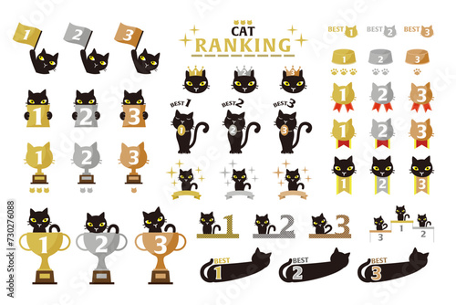 ねこ、ランキング、ベクター、セット、1位、2位、3位、