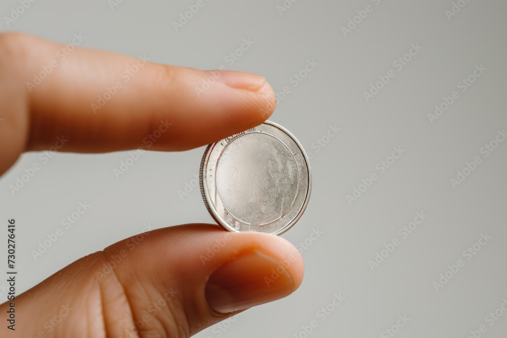 Hand holding silver coin, business currency economy concept, isolated Hand holding silver coin, business currency economy concept, isolated