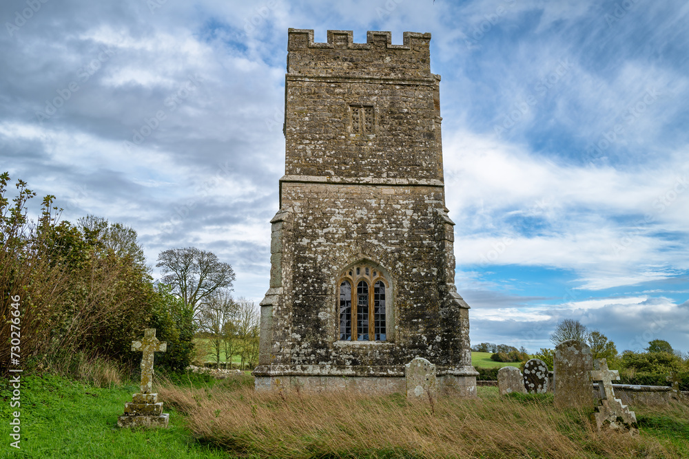 Whitcombe church, in the parish of Whitcombe, Dorset, England. Dating from the 12th Century, this medieval church is in the Norman perpendicular style. Whitcombe church, in the parish of Whitcombe, Dorset, England. Dating from the 12th Century, this medieval church is in the Norman perpendicular style.