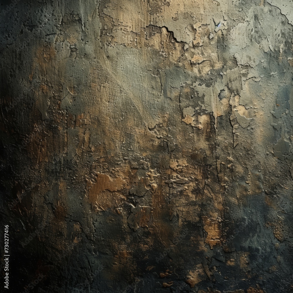 A textured surface with a mix of dark and golden tones, showcasing an abstract, rustic, and aged appearance.