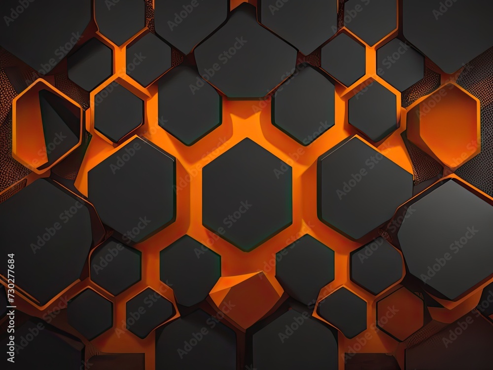 Orange hexagon design on a black backdrop Orange hexagon design on a black backdrop