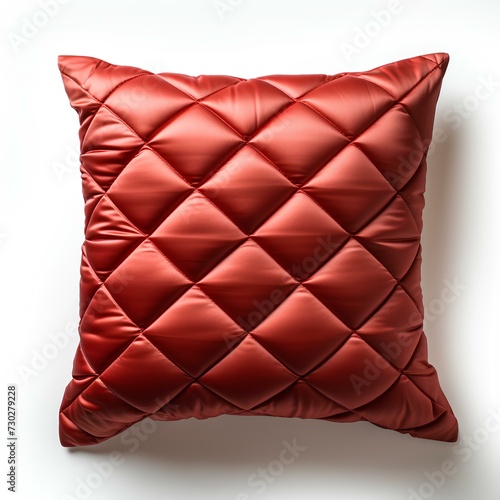 Red pillow isolated on white background with shadow. red cushion top view. Pillow flat lay. Satin pillow. Silk covered cushion isolated photo