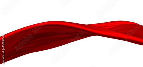 3d render of abstract red cloth falling. Silk drapery flies away.