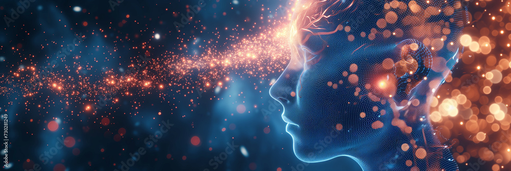 A digital human profile filled with a constellation of neural networks ...