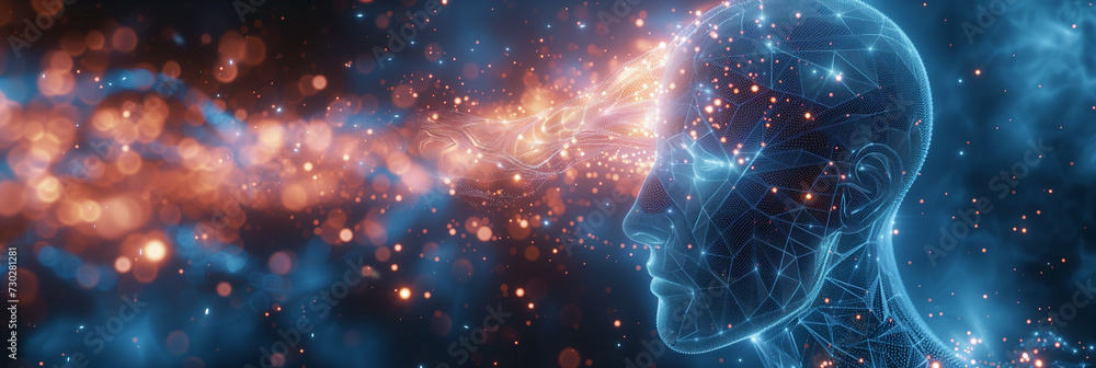 A digital human profile filled with a constellation of neural networks ...