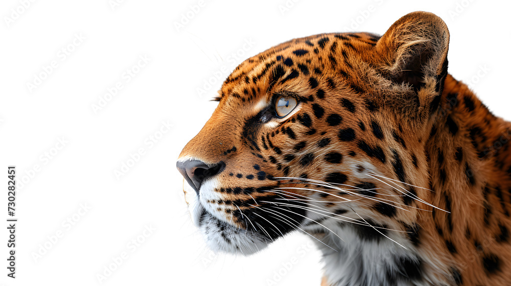 Close Up of a Leopards Face on a White Background Close Up of a Leopards Face on a White Background