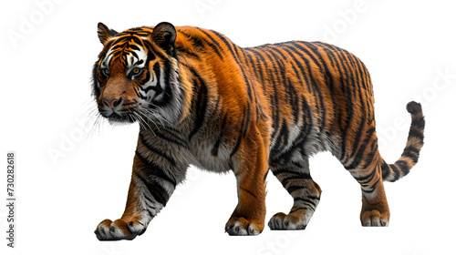 Majestic Tiger Walking Across White Background