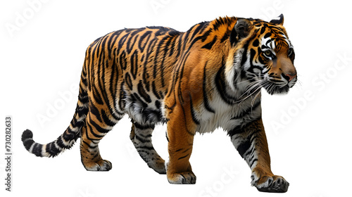 Majestic Tiger Walking on White Background