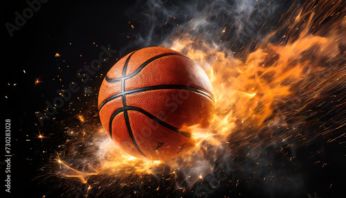 Basketball ball with fire effect and sparks