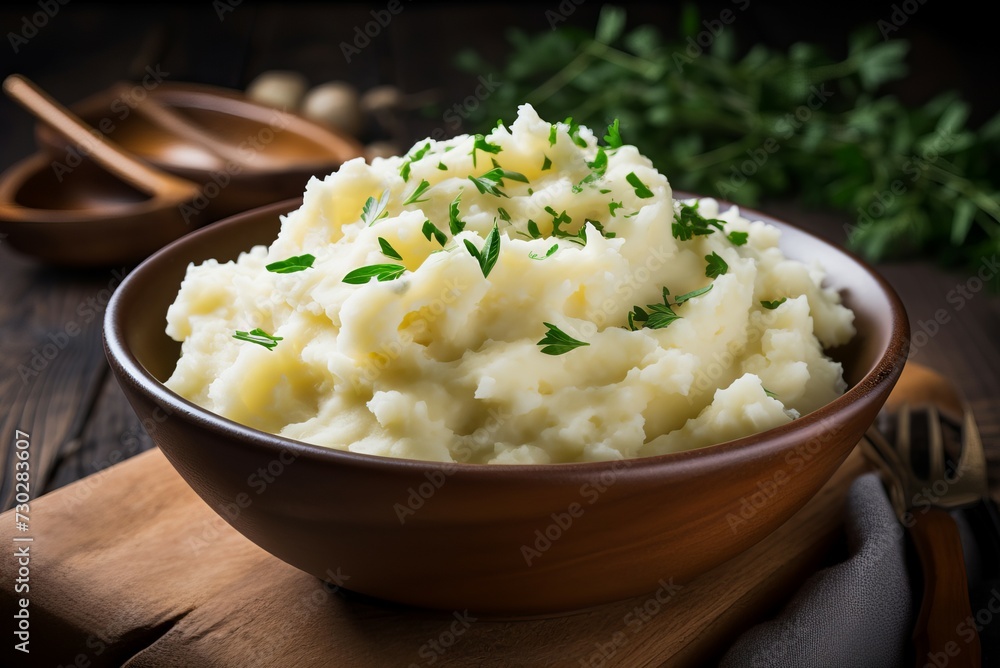 Mashed potatoes bowl. Cooked food. Generate Ai Mashed potatoes bowl. Cooked food. Generate Ai