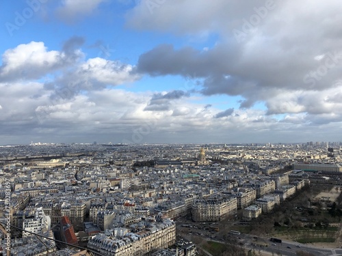 Paris, France - January 30, 2020. Skyline of Paris with la Defense is a major business district in Paris, France